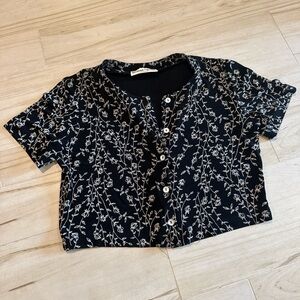 Vintage 90s Ronni Nicole Cropped Floral Button-Up | M | Y2K / Cottagecore 🖤🤍